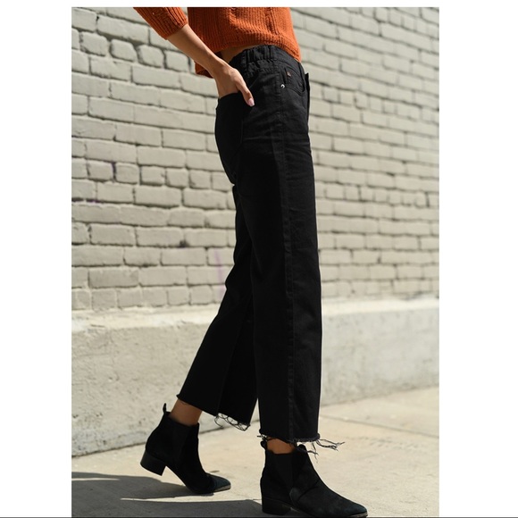 RISEN JEANS RAW HEM ANKLE WIDE LEG BLACK JEANS - Picture 4 of 7